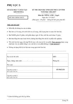 Tài liệu Bồi dưỡng chuyên môn cấp THCS môn Tiếng Anh - Phần 1 - Năm học 2017-2018 - Sở GD & ĐT Khánh Hòa
